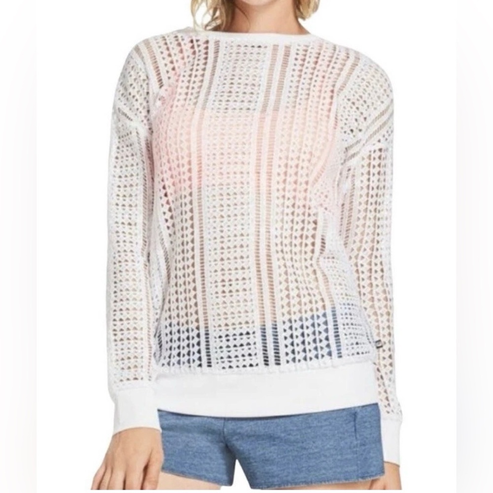 Fabletics Sophie Sweater/Swim Cover Up M White Loose Knit Beach  Resort Athletic